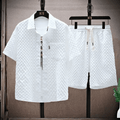 Men's Diamond Quilted Short Sleeve Button - Up Two Piece Set