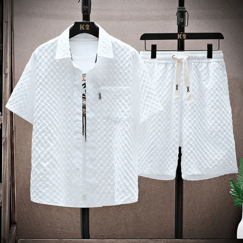 Men's Diamond Quilted Short Sleeve Button - Up Two Piece Set