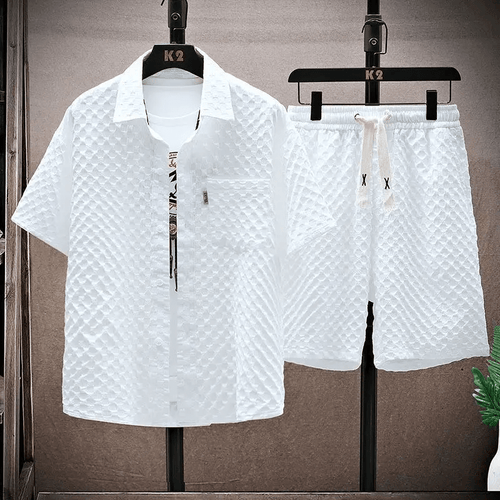 Men's Diamond Quilted Short Sleeve Button - Up Two Piece Set