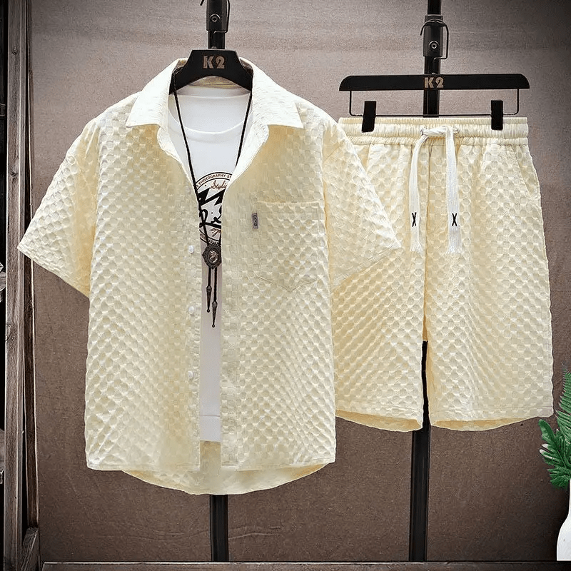 Men's Diamond Quilted Short Sleeve Button - Up Two Piece Set