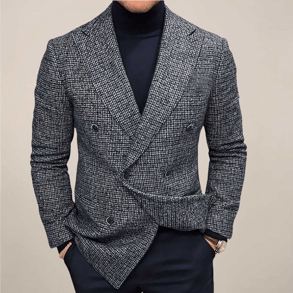 Men’s Double - Breasted Slim Fit Blazer – Tailored Check Pattern with Modern Structure