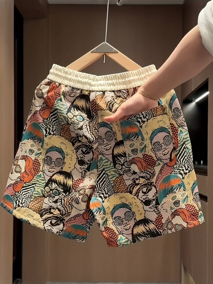 Men’s Graphic Print Drawstring Shorts – Relaxed Fit Elastic Waist Casual Shorts