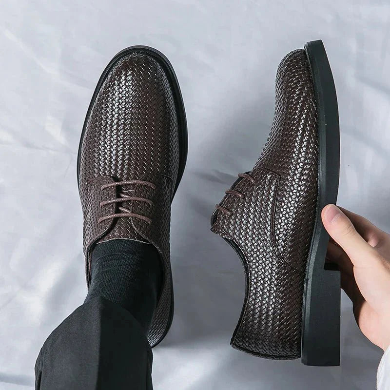 Men’s Lace - Up Dress Shoes with Woven Texture and Rounded Toe