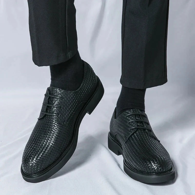 Men’s Lace - Up Dress Shoes with Woven Texture and Rounded Toe