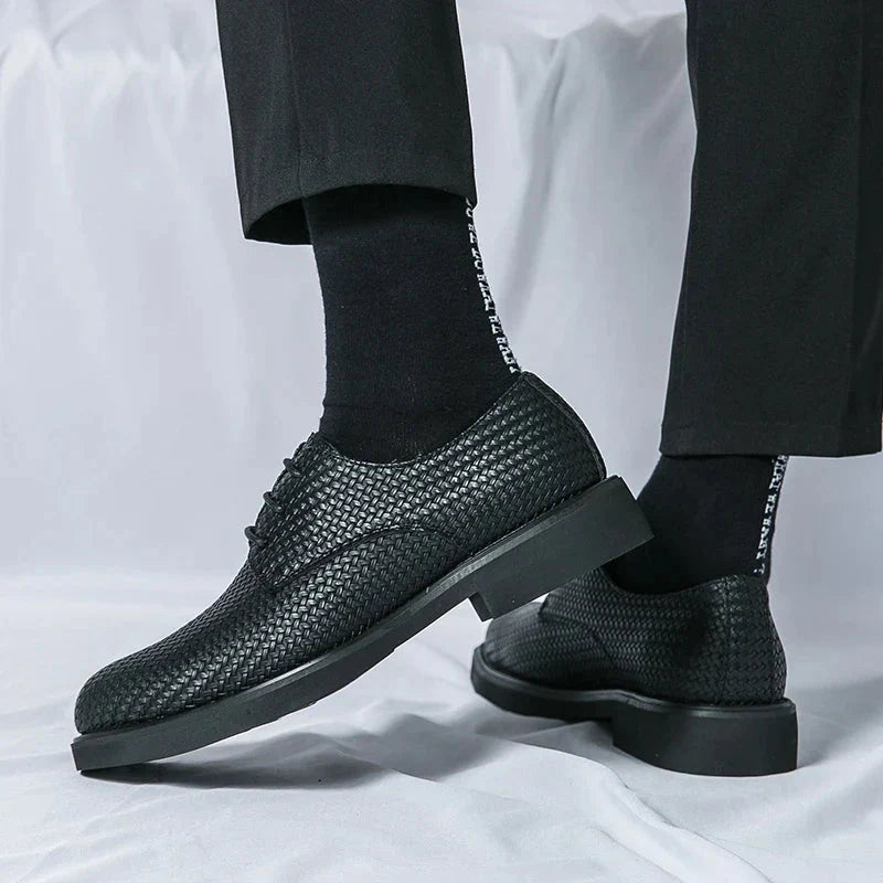 Men’s Lace - Up Dress Shoes with Woven Texture and Rounded Toe
