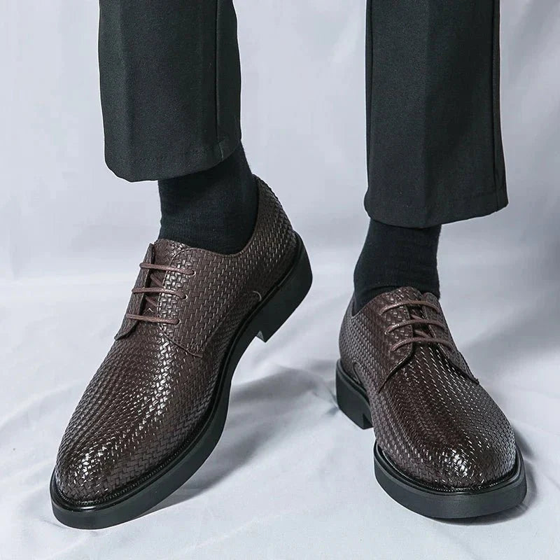 Men’s Lace - Up Dress Shoes with Woven Texture and Rounded Toe