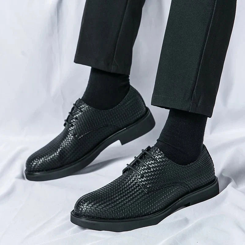 Men’s Lace - Up Dress Shoes with Woven Texture and Rounded Toe