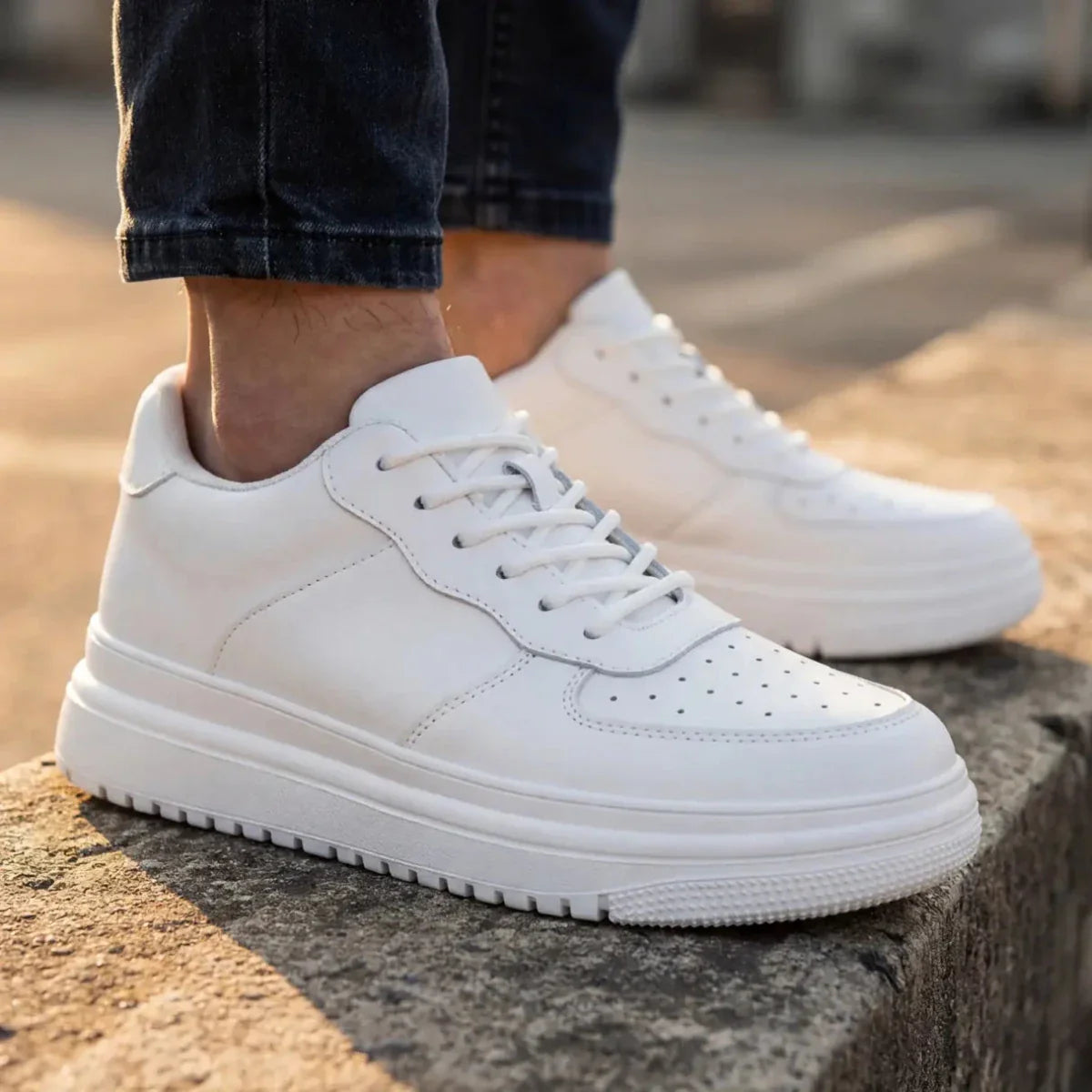 Men’s Lace - Up Platform Sneakers with Perforated Toe and Elevated Sole