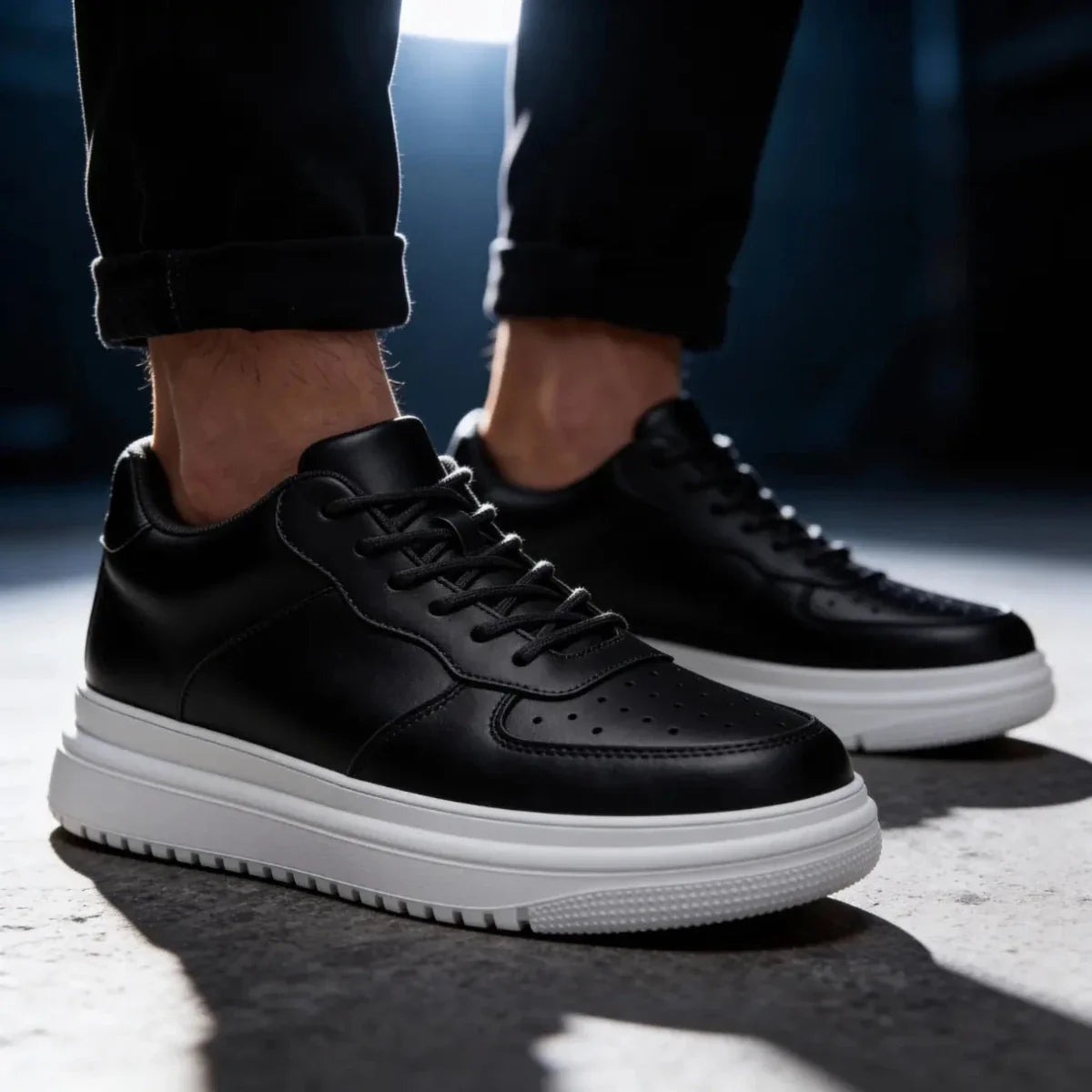 Men’s Lace - Up Platform Sneakers with Perforated Toe and Elevated Sole