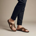 Men’s Leather Cross - Strap Slide Sandals with Contrast Topstitch Detail – Refined Casual Slip - On