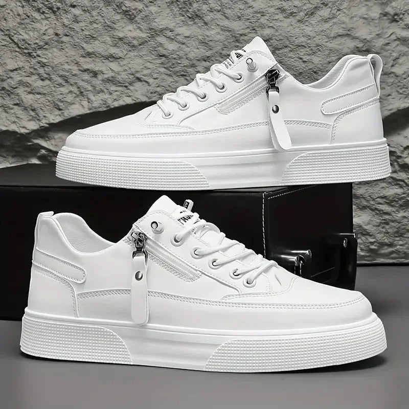 Men's Leather Platform Lace Up Sneakers with Side Zip
