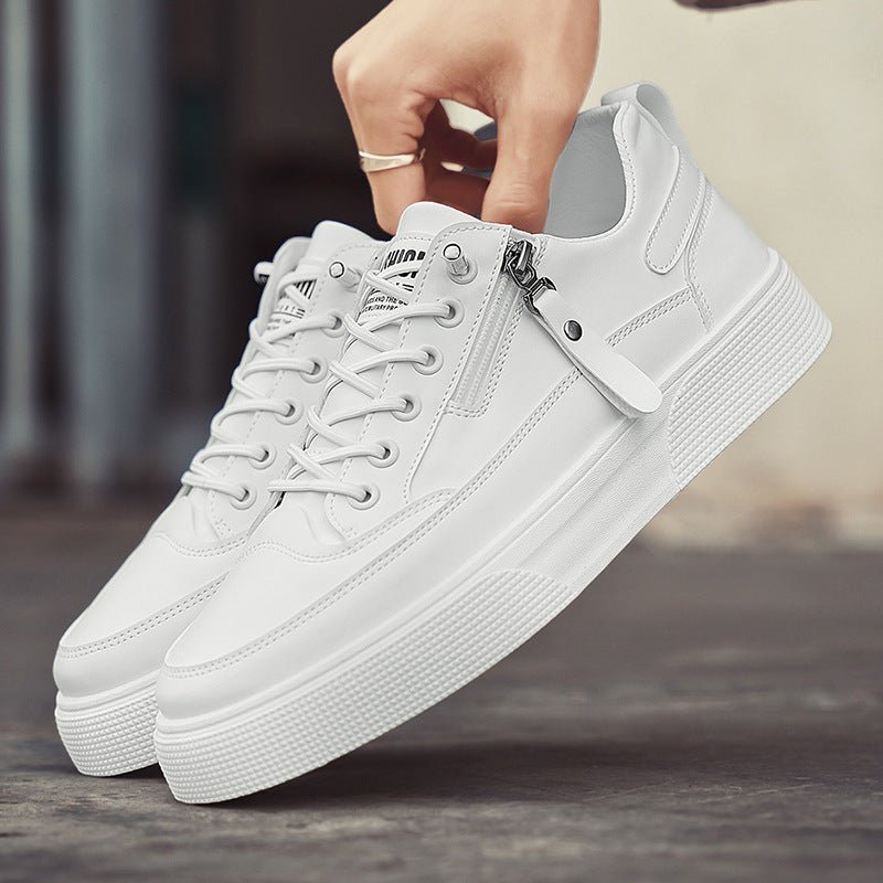 Men's Leather Platform Lace Up Sneakers with Side Zip