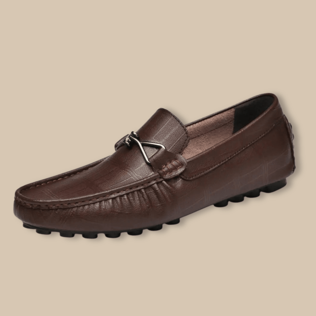 Men’s Leather Slip - On Driving Loafers with Metal Bit Detail and Elevated Sole