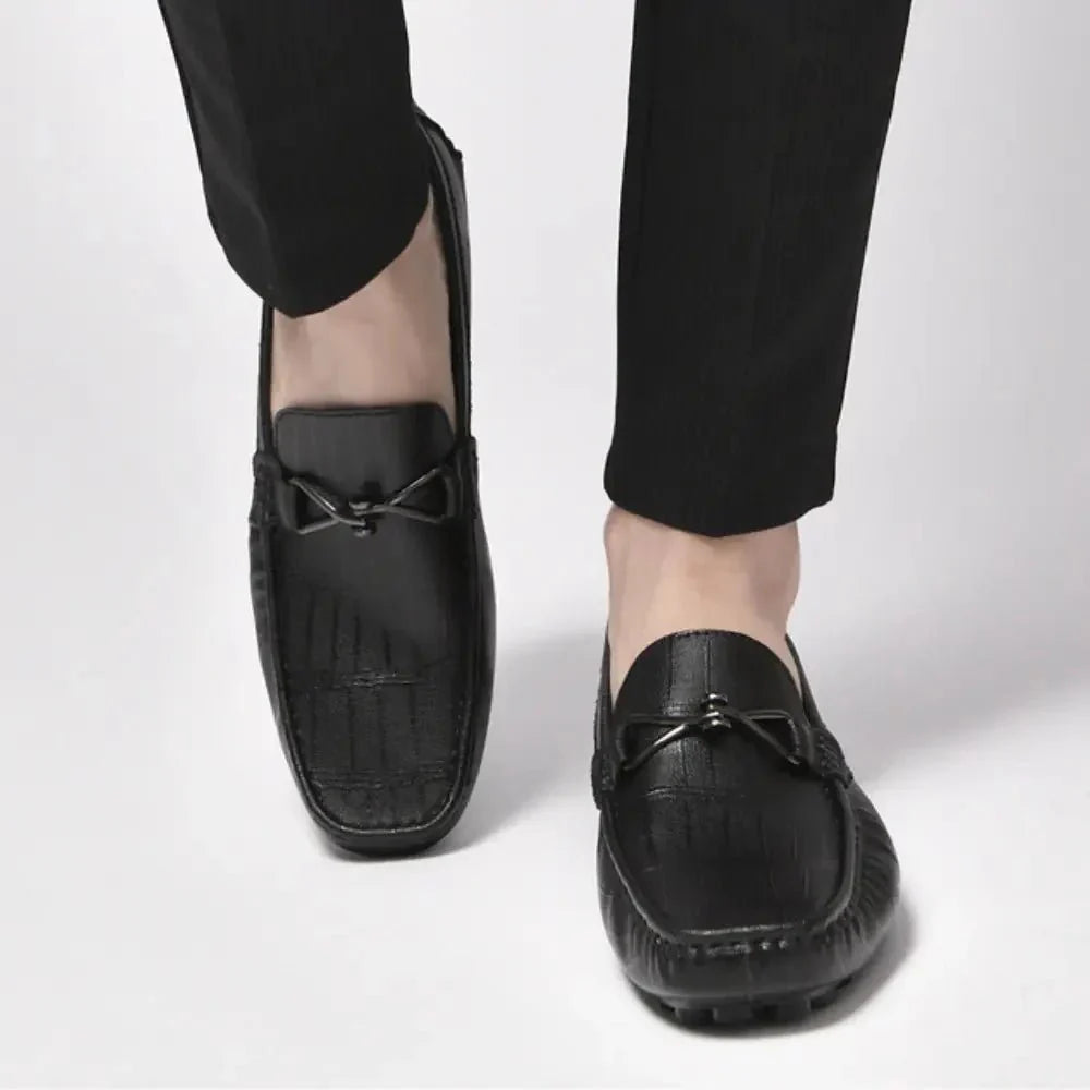 Men’s Leather Slip - On Driving Loafers with Metal Bit Detail and Elevated Sole