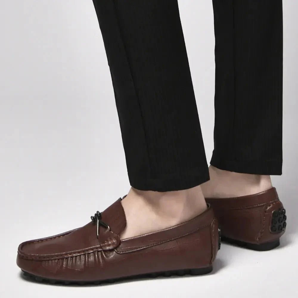 Men’s Leather Slip - On Driving Loafers with Metal Bit Detail and Elevated Sole