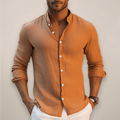 Men’s Lightweight Linen Button - Front Shirt with Open Neck and Long Sleeves
