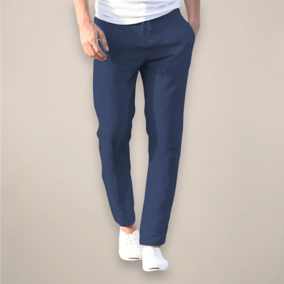 Men’s Lightweight Linen Drawstring Pants with Tapered Leg