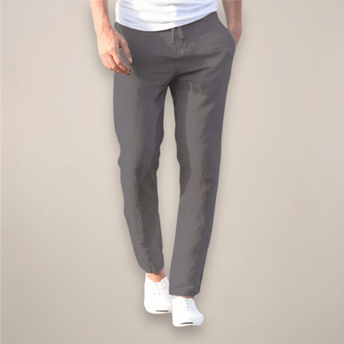 Men’s Lightweight Linen Drawstring Pants with Tapered Leg