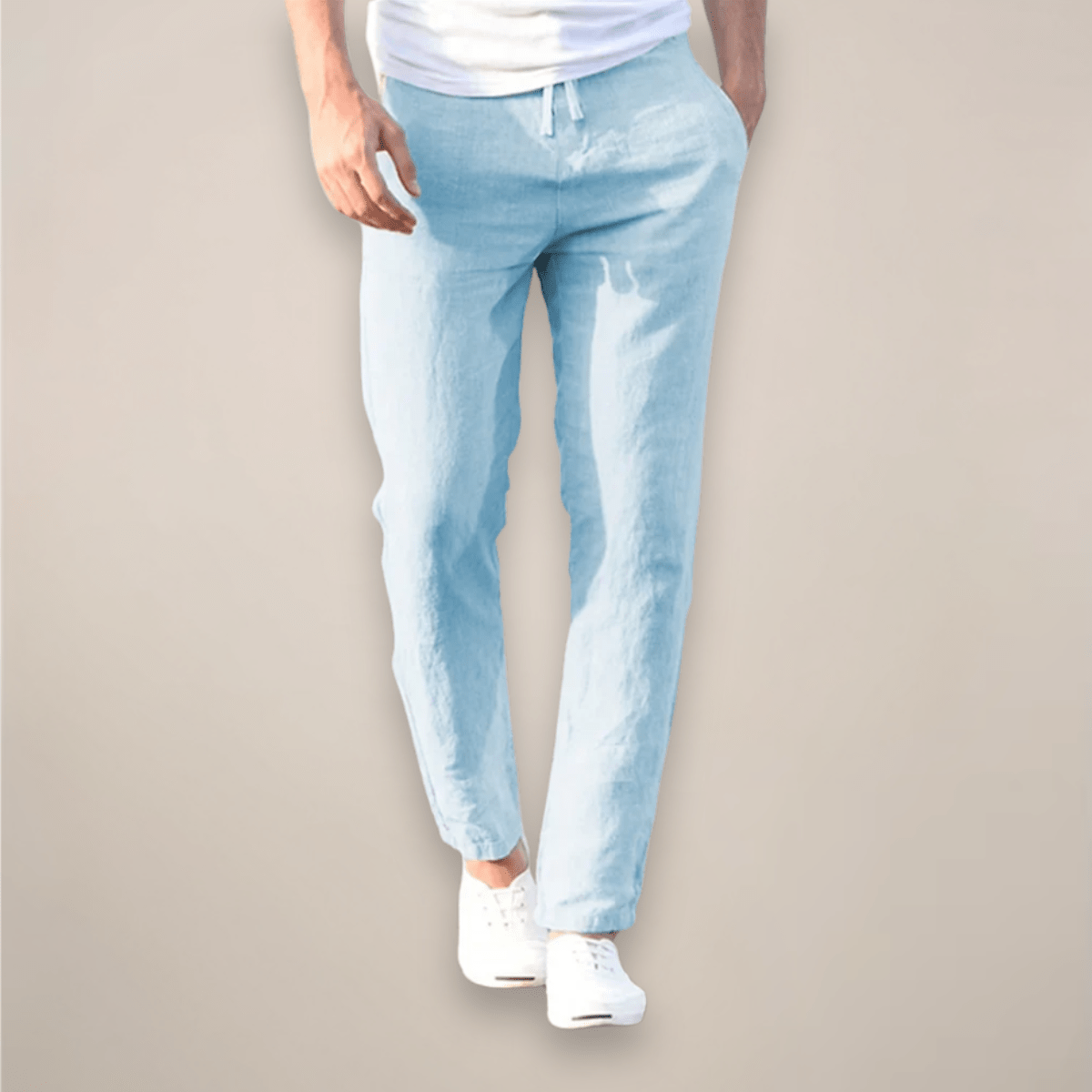 Men’s Lightweight Linen Drawstring Pants with Tapered Leg