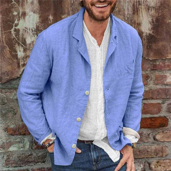 Men's Linen Blend Button - Front Blazer with Chest Pocket
