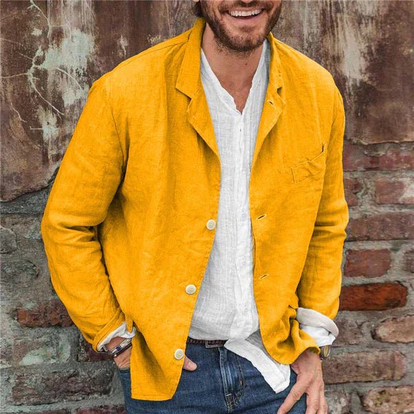 Men's Linen Blend Button - Front Blazer with Chest Pocket