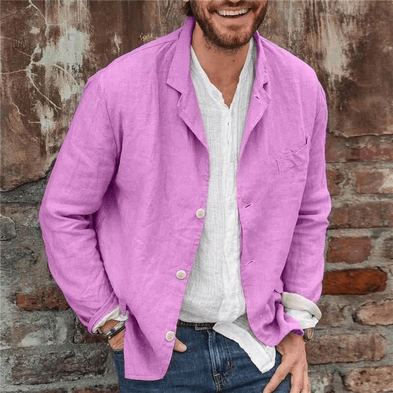 Men's Linen Blend Button - Front Blazer with Chest Pocket