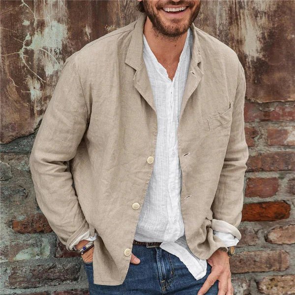 Men's Linen Blend Button - Front Blazer with Chest Pocket