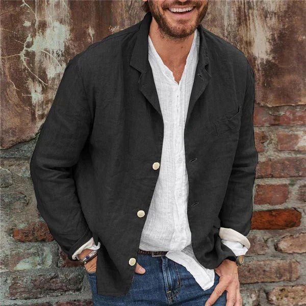 Men's Linen Blend Button - Front Blazer with Chest Pocket