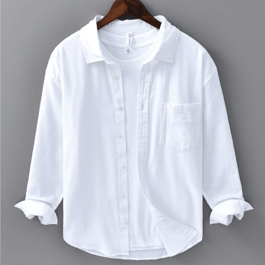 Men's Linen Long Sleeve Button - Up Shirt with Chest Pocket