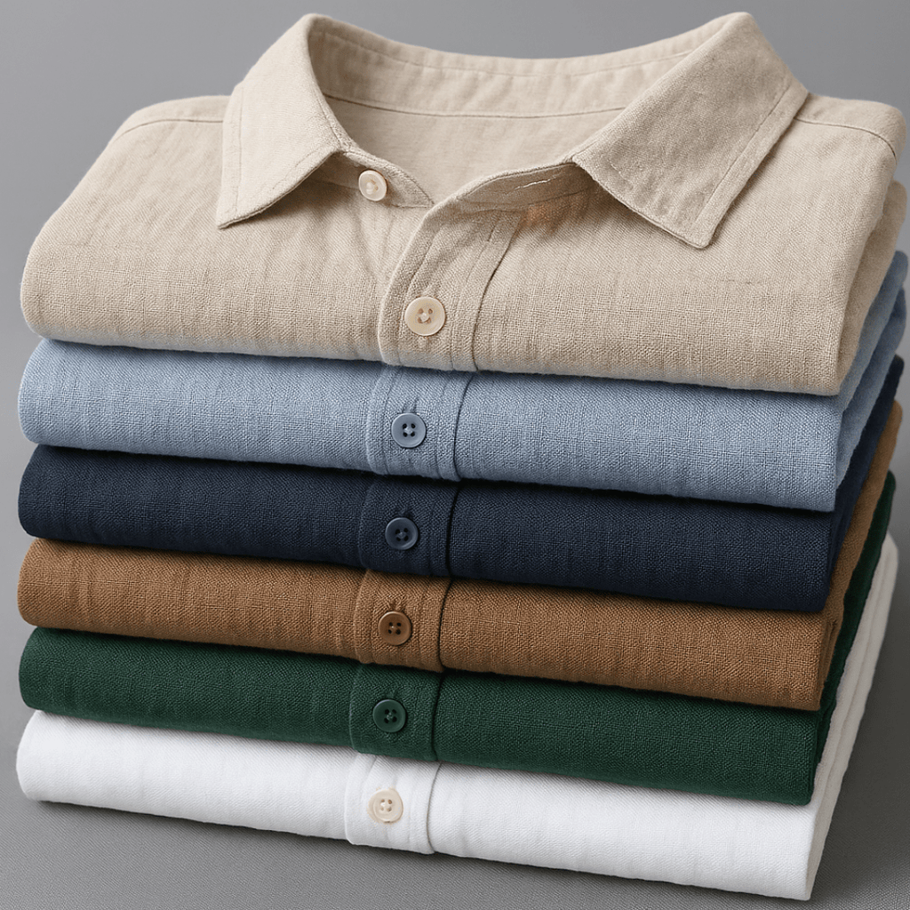 Men's Linen Long Sleeve Button - Up Shirt with Chest Pocket