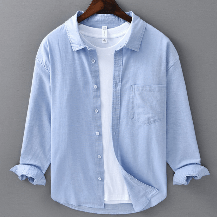 Men's Linen Long Sleeve Button - Up Shirt with Chest Pocket