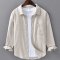 Men's Linen Long Sleeve Button - Up Shirt with Chest Pocket