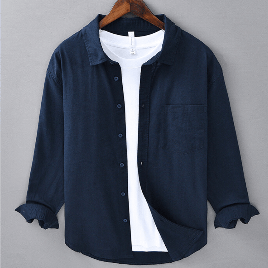 Men's Linen Long Sleeve Button - Up Shirt with Chest Pocket