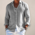 Men’s Linen Long Sleeve Button - Up Shirt with Collared Neck
