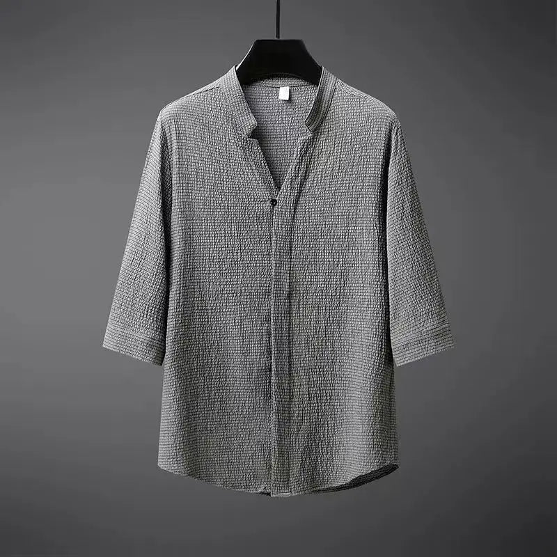 Men's Linen V - Neck Three - Quarter Sleeve Two Piece Set