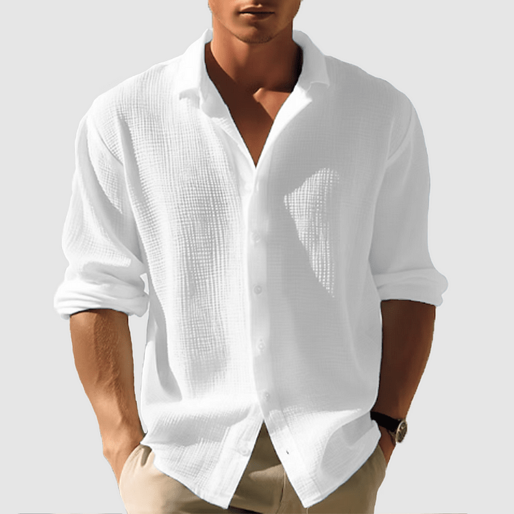 Men’s Long Sleeve Button - Down Shirt with Open Collar