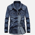 Men’s Long Sleeve Denim Button - Up Shirt with Chest Pockets and Classic Collar