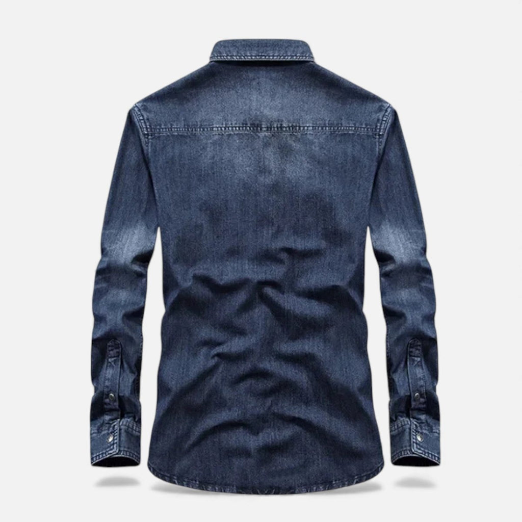 Men’s Long Sleeve Denim Button - Up Shirt with Chest Pockets and Classic Collar