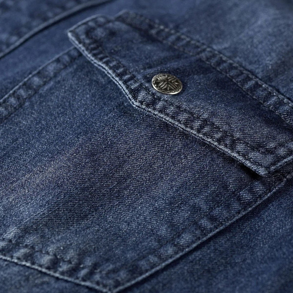 Men’s Long Sleeve Denim Button - Up Shirt with Chest Pockets and Classic Collar
