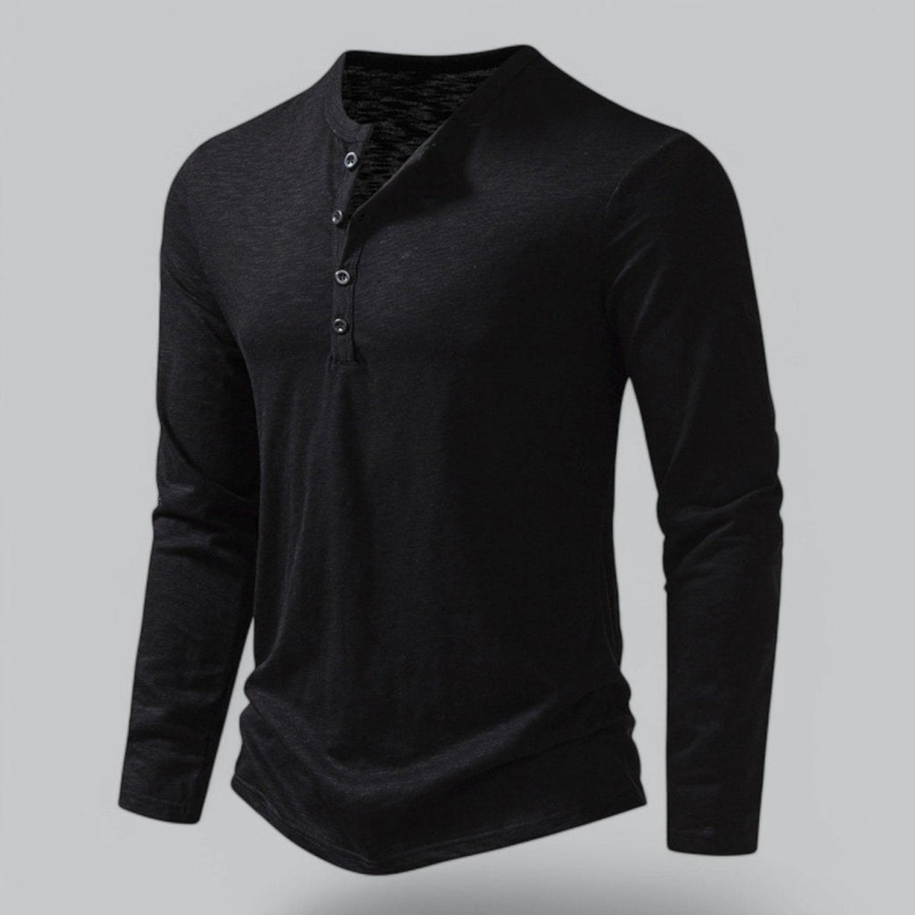 Men’s Long Sleeve Henley T-Shirt with Button Placket