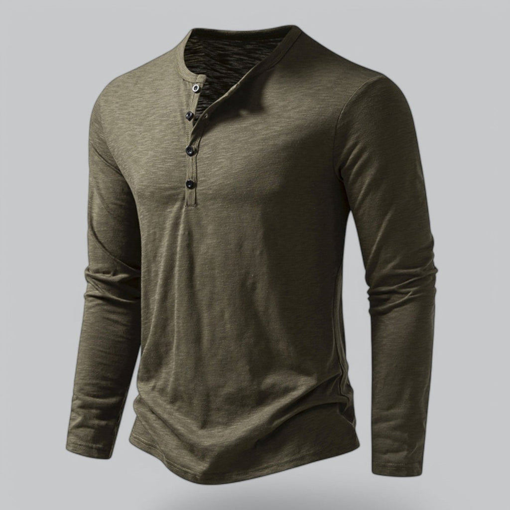 Men’s Long Sleeve Henley T-Shirt with Button Placket