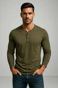 Men’s Long Sleeve Henley T-Shirt with Button Placket