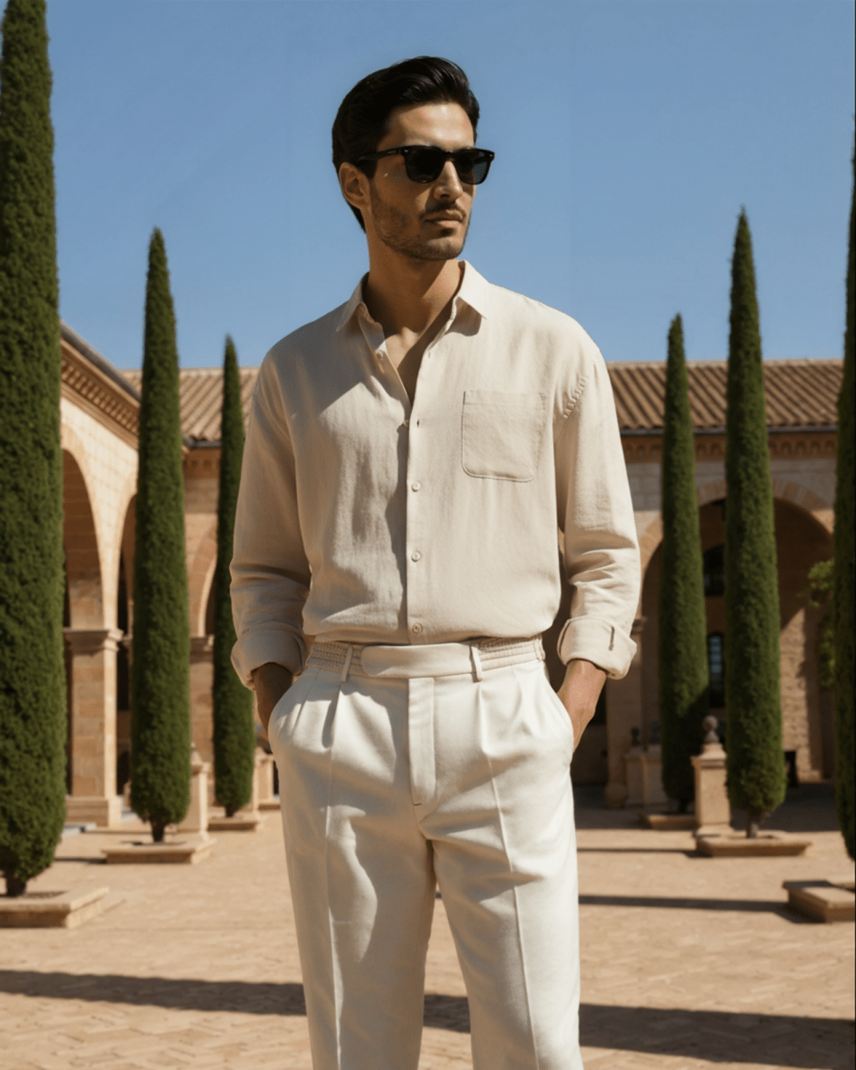 Men’s Long Sleeve Linen Shirt with Button Front