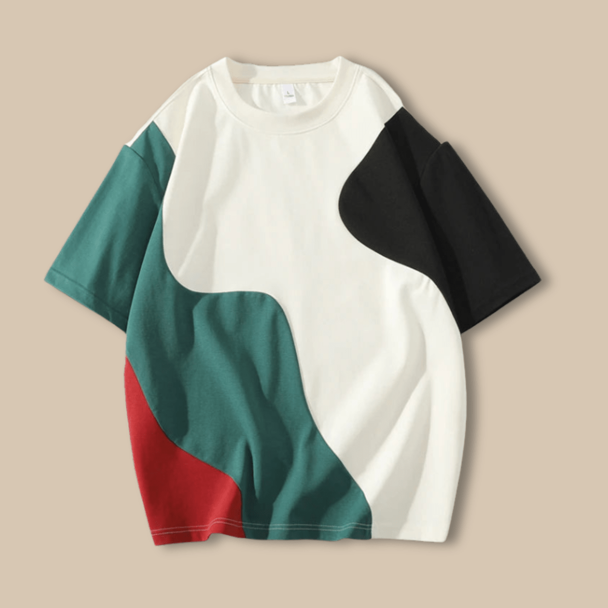 Men’s Oversized Color - Block T-Shirt with Abstract Panel Design