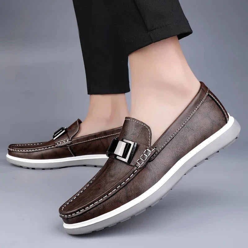 Men’s Penny Loafers Men – Slip On Loafers with Metal Buckle and Moc Toe Stitching