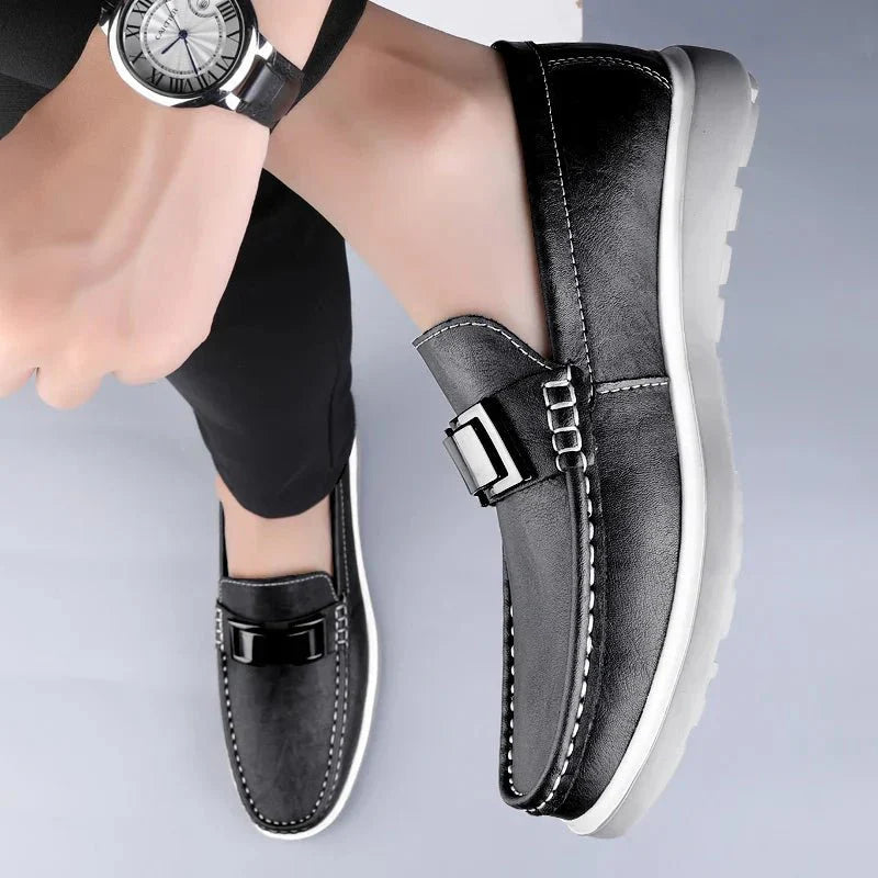 Men’s Penny Loafers Men – Slip On Loafers with Metal Buckle and Moc Toe Stitching