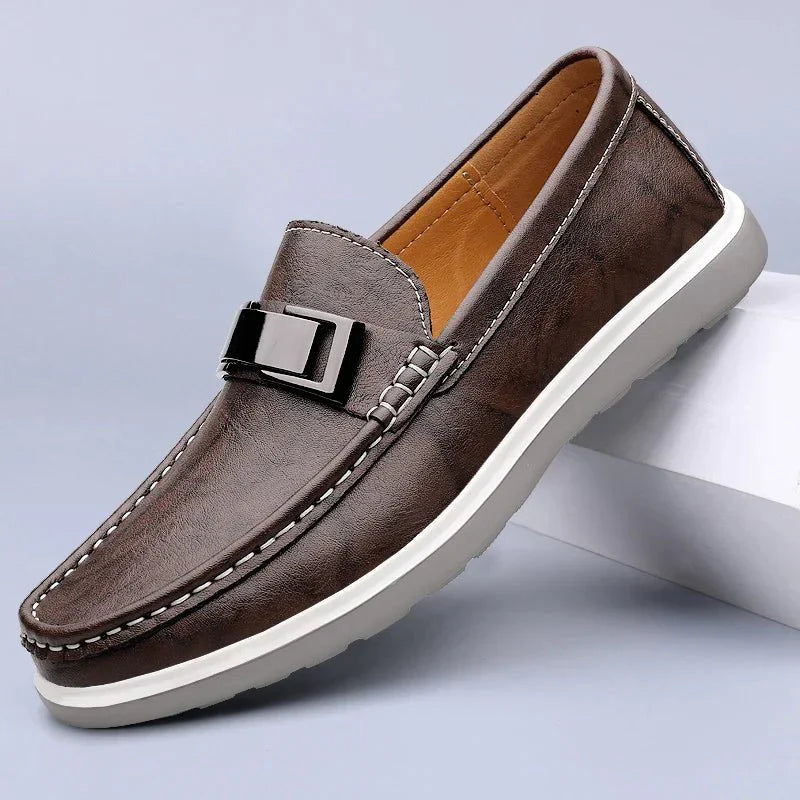 Men’s Penny Loafers Men – Slip On Loafers with Metal Buckle and Moc Toe Stitching