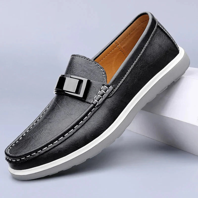 Men’s Penny Loafers Men – Slip On Loafers with Metal Buckle and Moc Toe Stitching