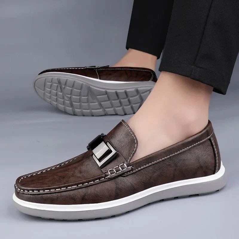 Men’s Penny Loafers Men – Slip On Loafers with Metal Buckle and Moc Toe Stitching