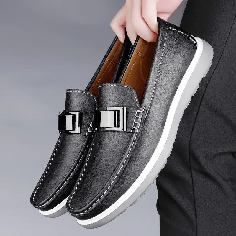Men’s Penny Loafers Men – Slip On Loafers with Metal Buckle and Moc Toe Stitching